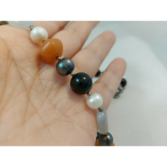 Natural quartz agate pearls beaded choker necklace 18" handmade - Picture 6 of 8